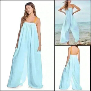 PHAX MALIBU BOHO OVERSIZED WIDE LEG JUMPSUIT SWIM ORANGE STRAP COVERUP SIZE S